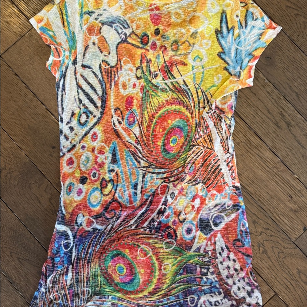 Women’s Colorful Peacock Feather Print Top - Picture 2 of 3